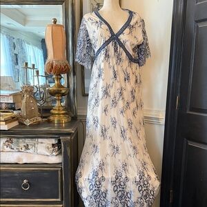 Pinkblush maternity Blue and White Embroidered Maxi Dress